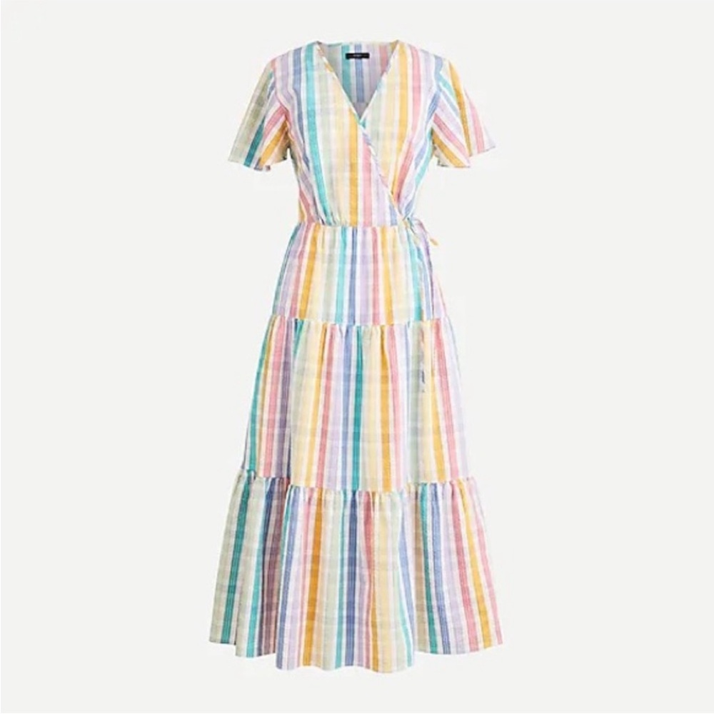 J Crew Faux Wrap Dress in Rainbow Gingham 16 new nwt